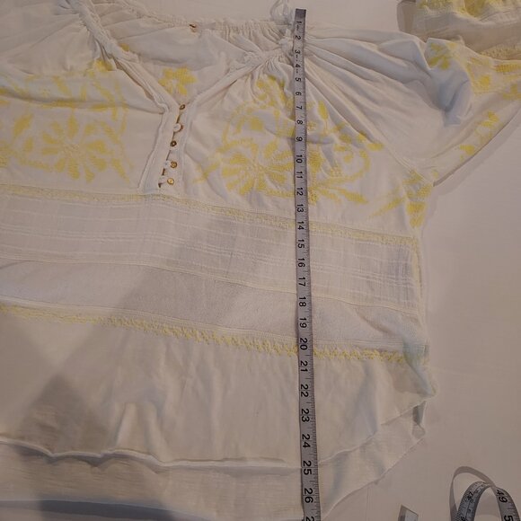 Free People Persuasion Embroidered Peasant White & Yellow Top Size Small - Picture 5 of 9